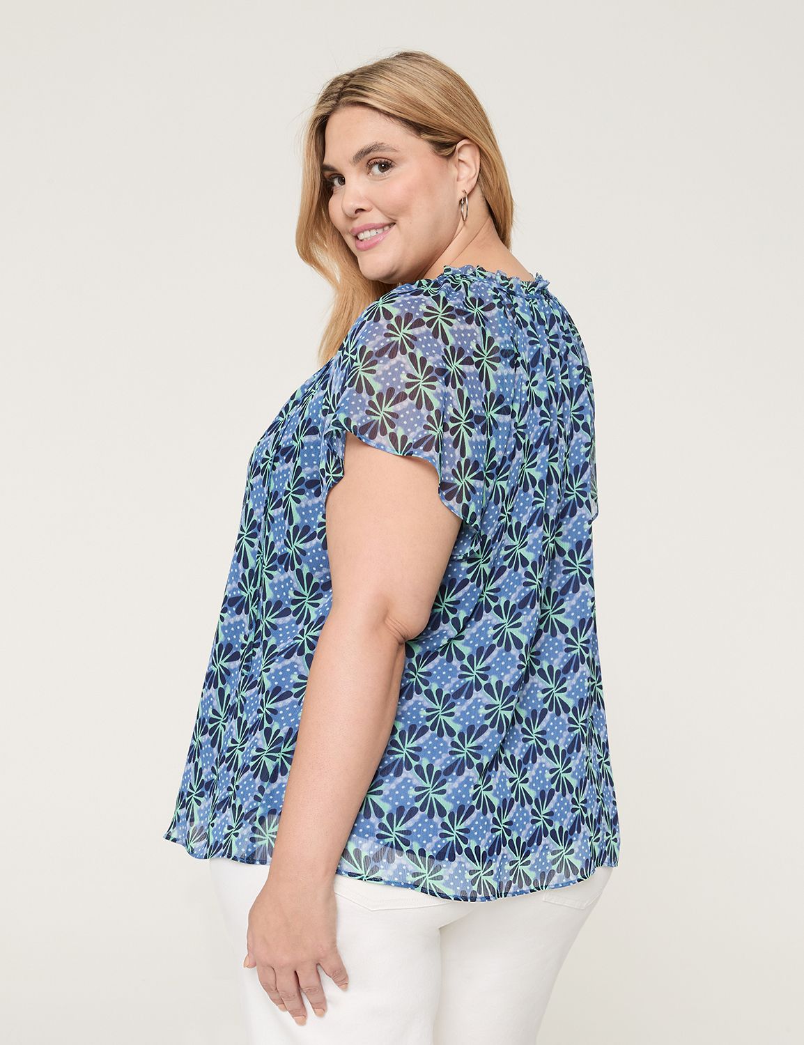 Ruffle Notch-Neck Popover Blouse