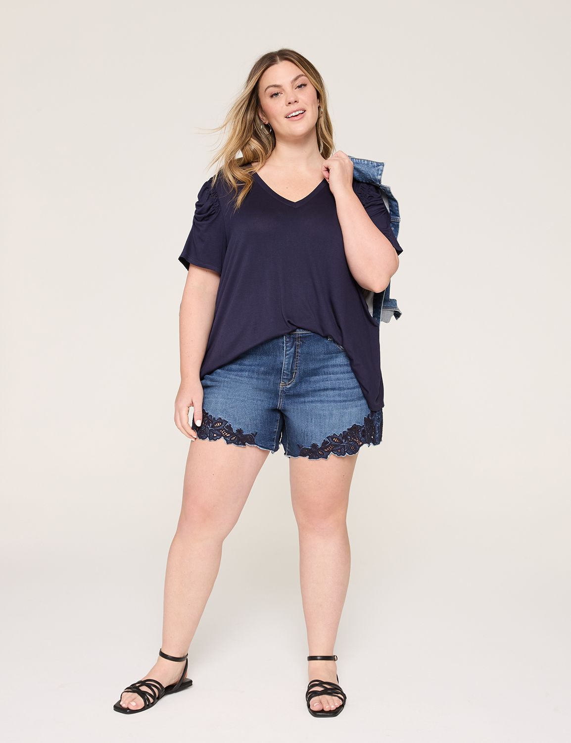 WV V-Neck Short Sleeve w/ Shirring | LaneBryant