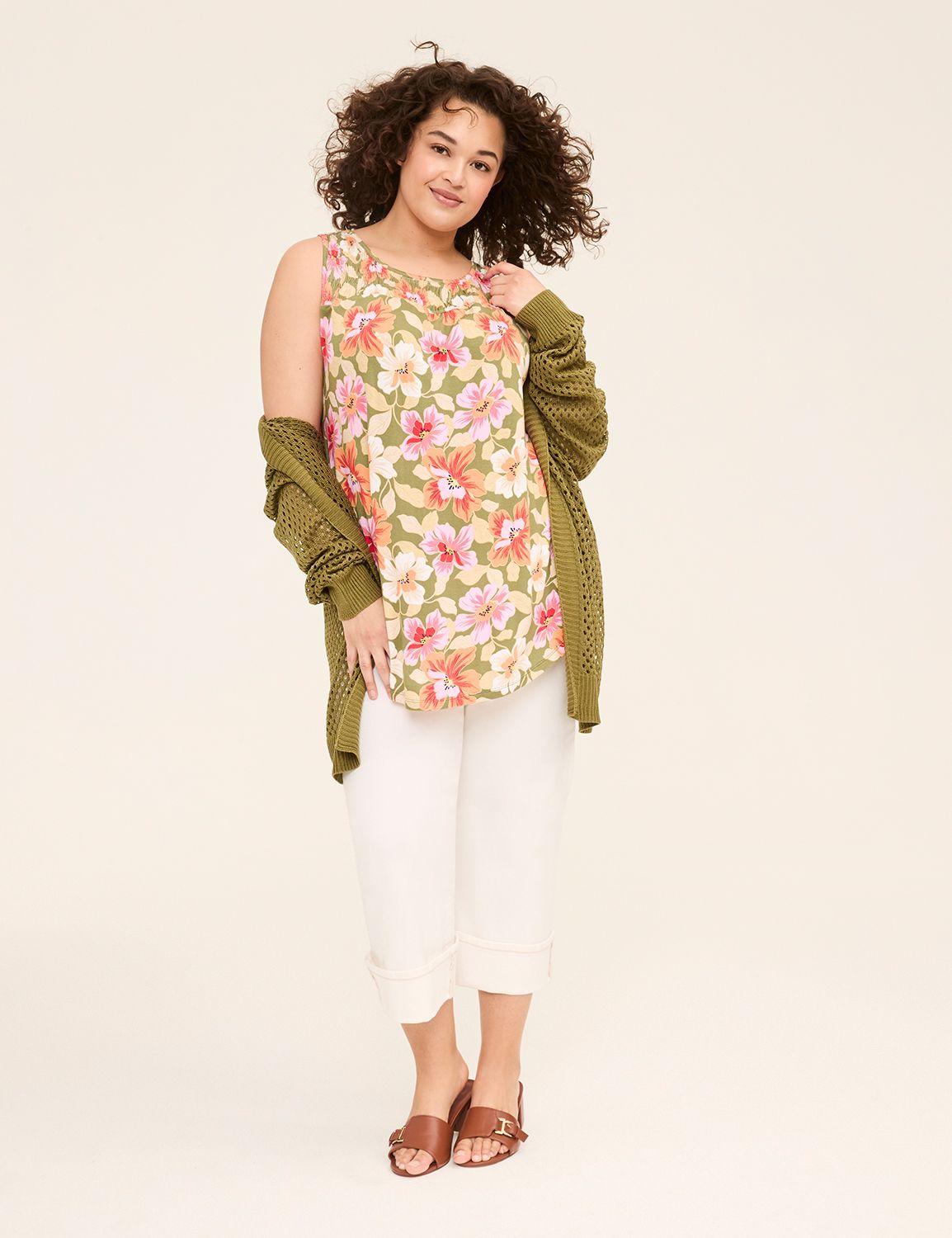 Crushed Smocked Sleeve Tang Crew Neck main image 0