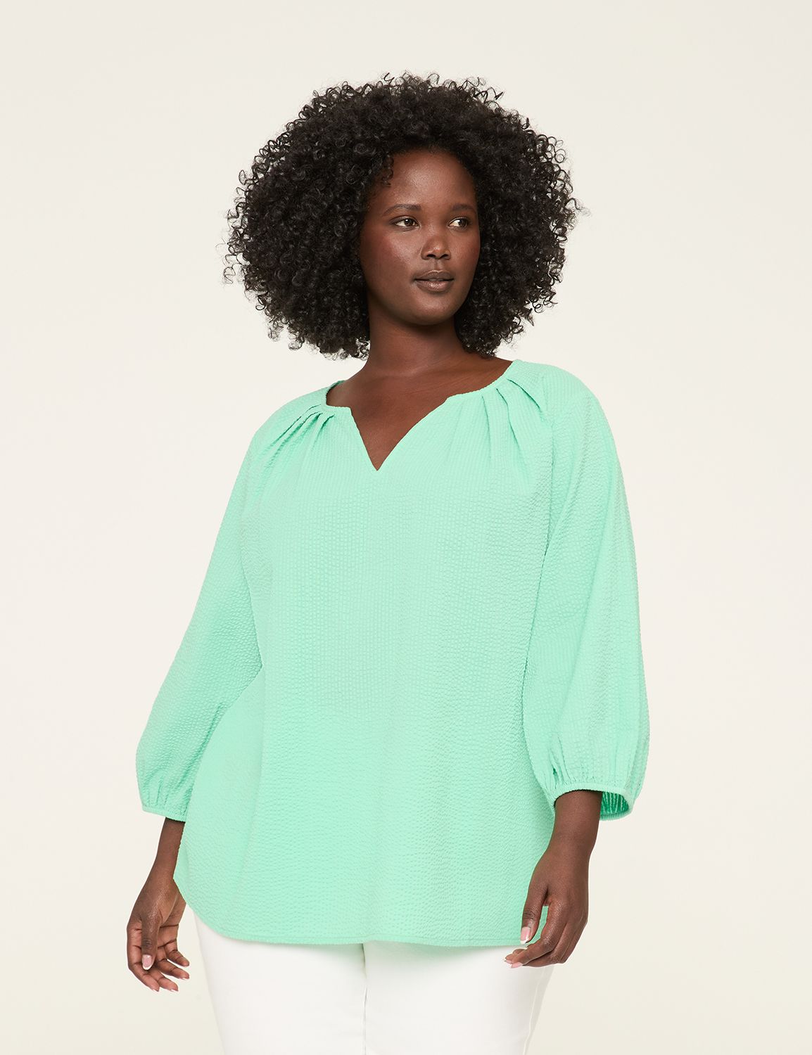 Relaxed 3/4 Sleeve Split Neck Popov Product Image 1