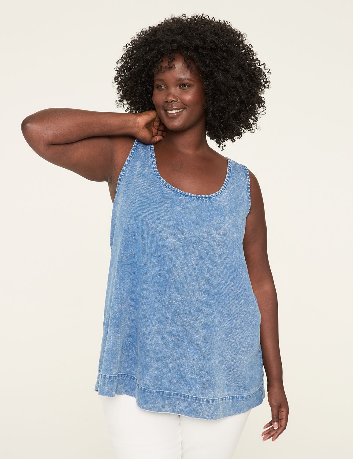 Button-Back Popover Denim Tank | LaneBryant