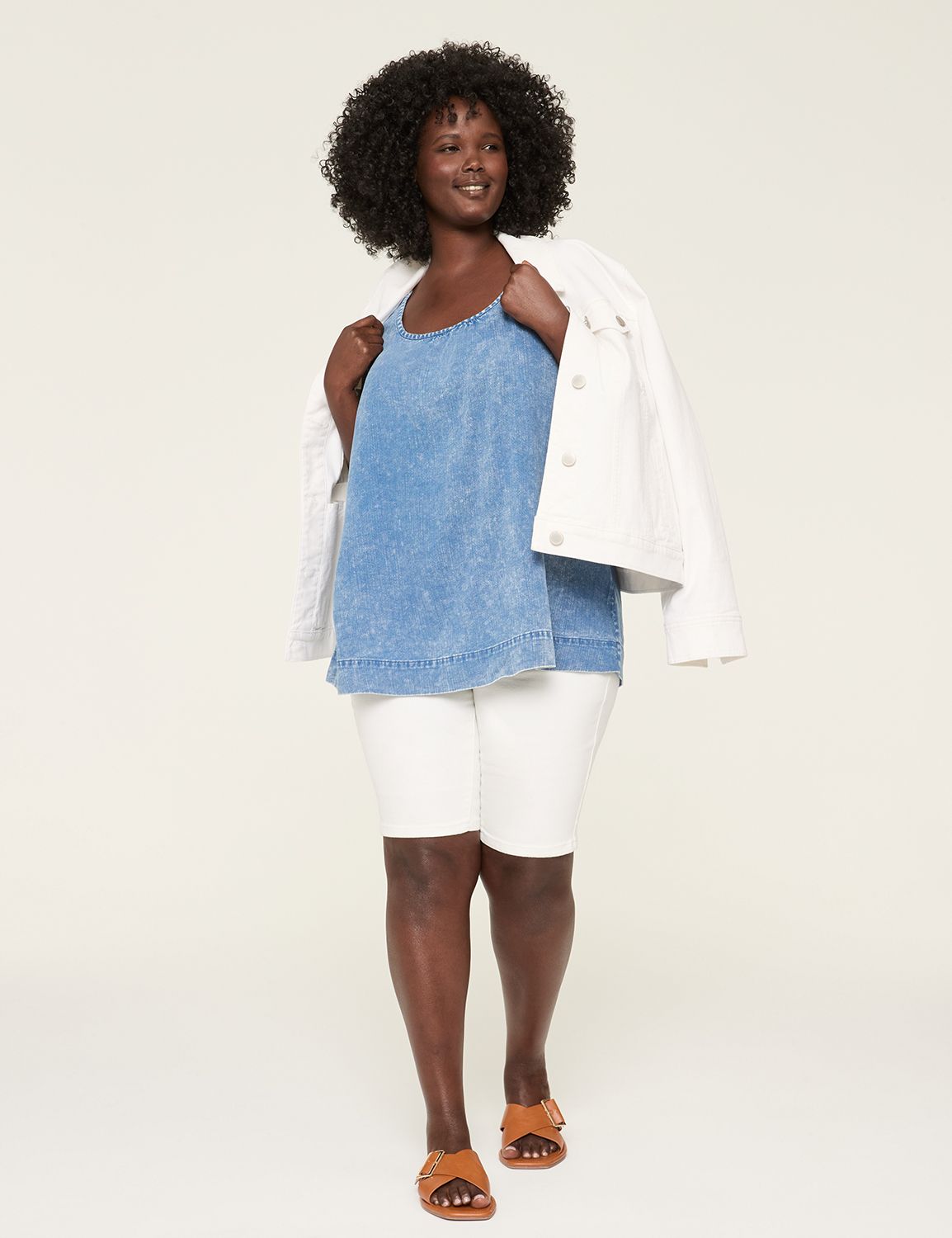 Button-Back Popover Denim Tank | LaneBryant