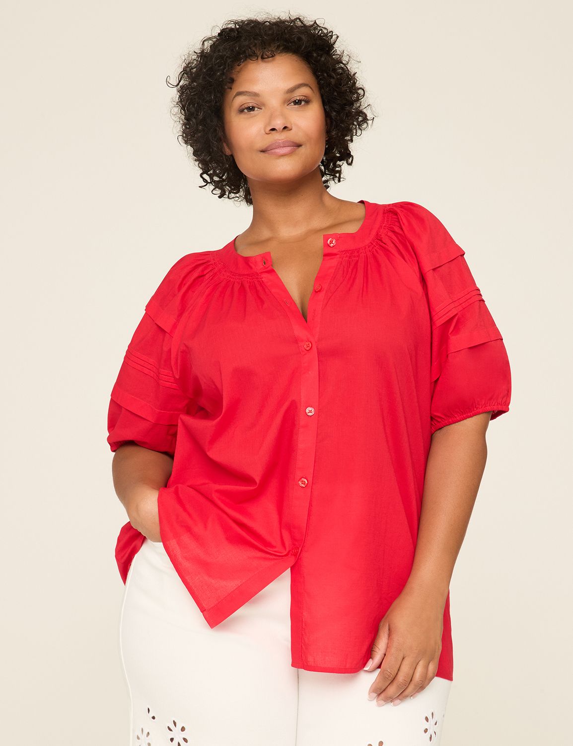 Swing SS Raglan Button Front Blouse | LaneBryant