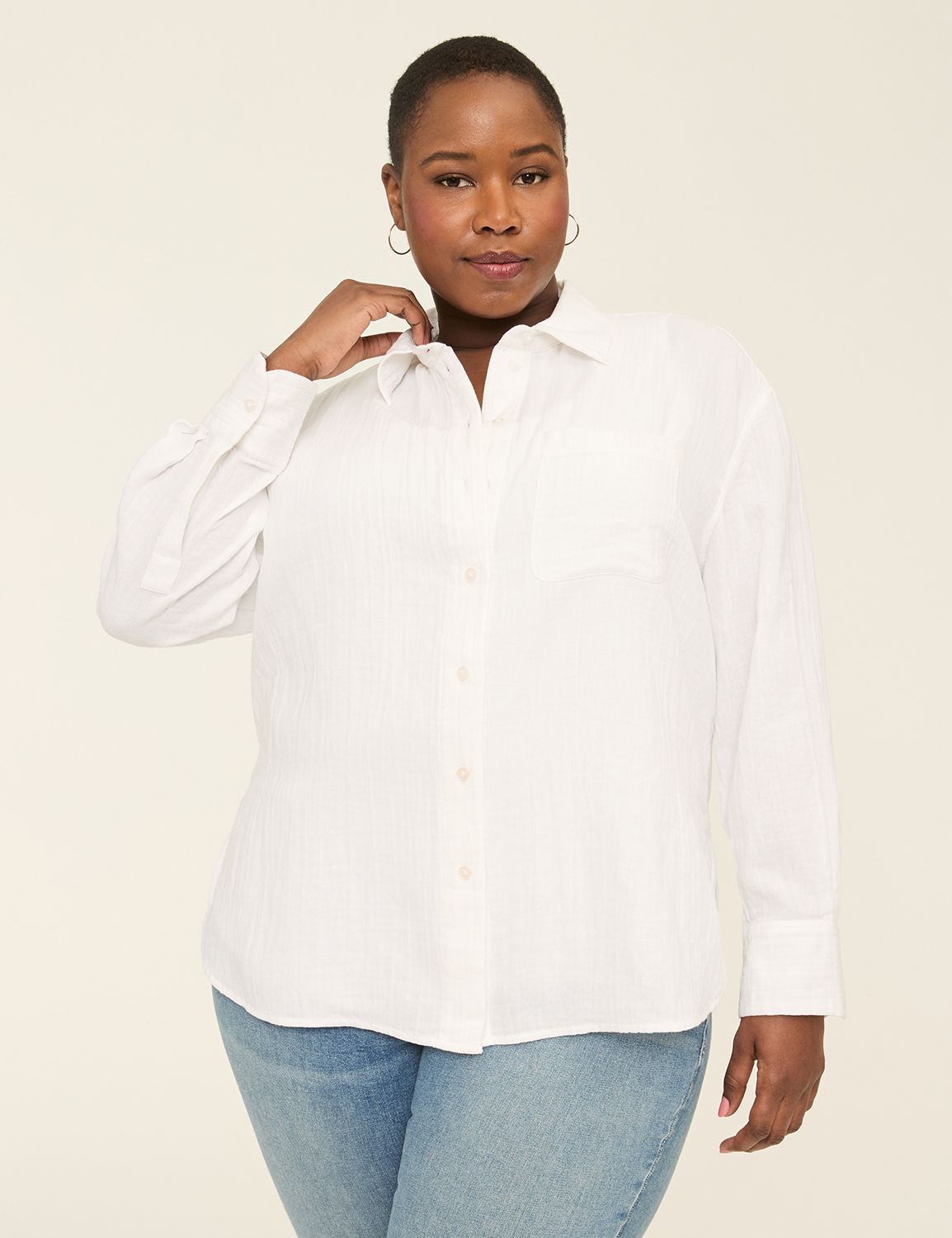Long Sleeve Button Down Gauze Top S Product Image 1