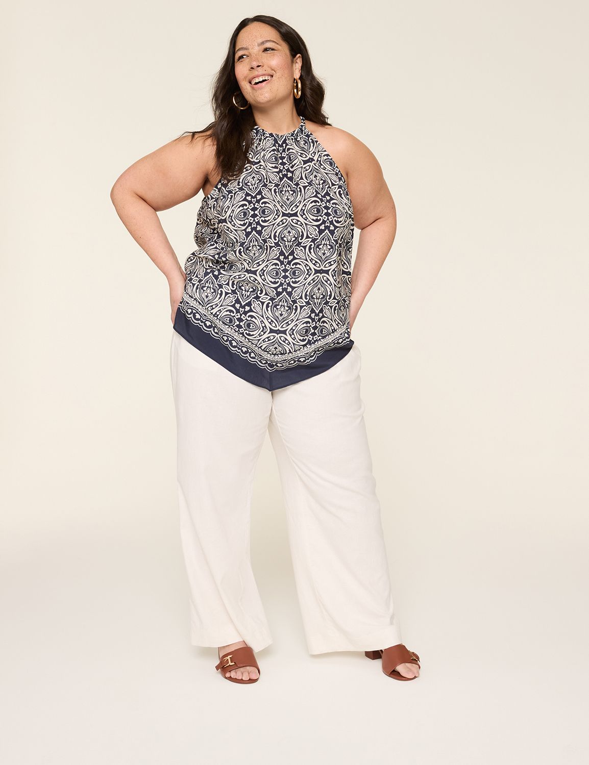 Halter-Neck Bandana-Hem Popover Top | LaneBryant