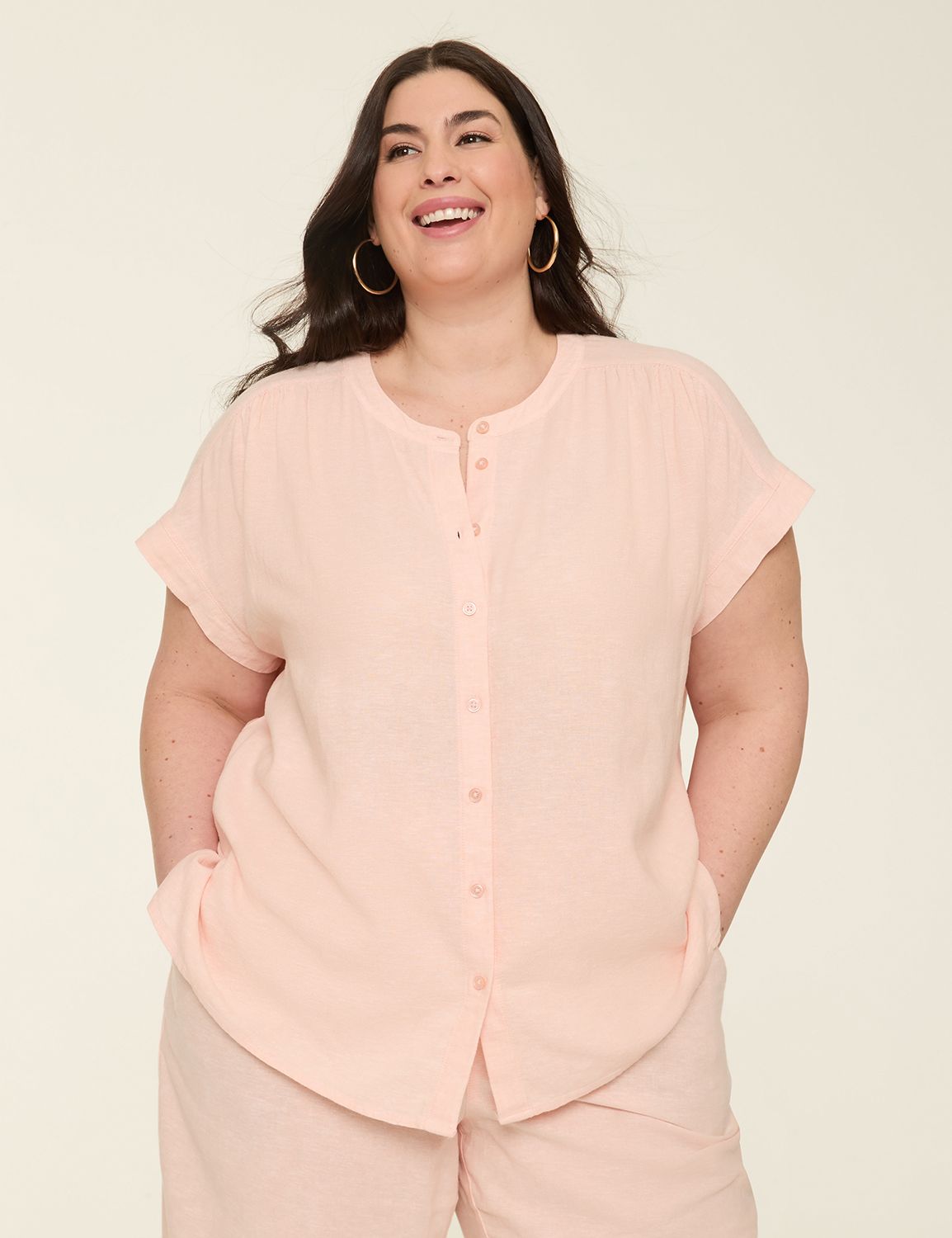 PLUS Collar Button Down Short Sleeve Dre main image 1