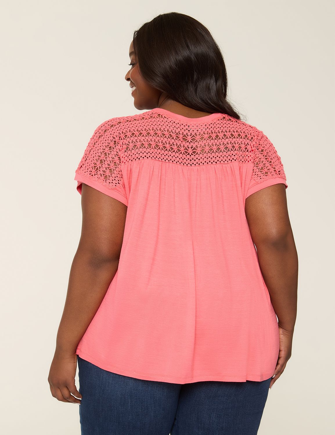 Dolman Sleeve Crewneck Crochet Yoke Product Image 2