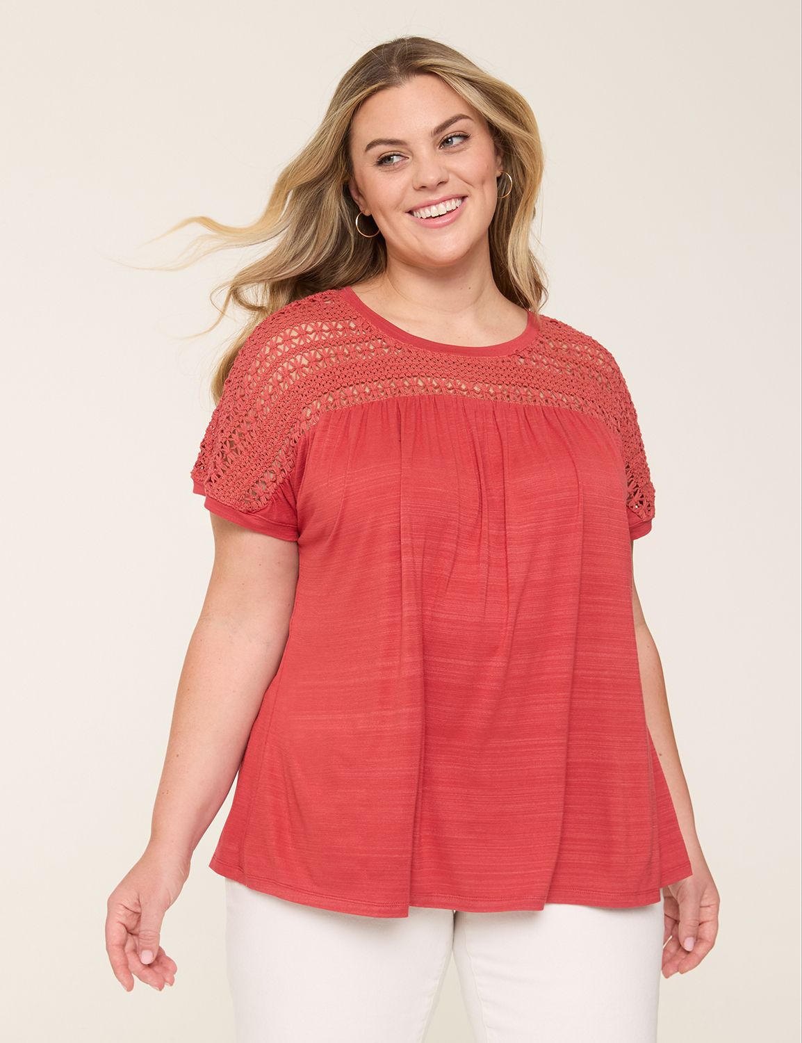 Dolman Sleeve Crewneck Crochet Yoke | LaneBryant