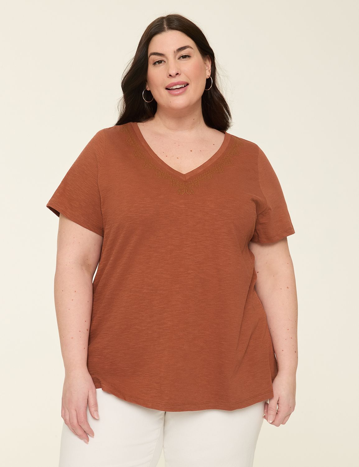 Casual Short Sleeve Embroidered V-N Product Image 1