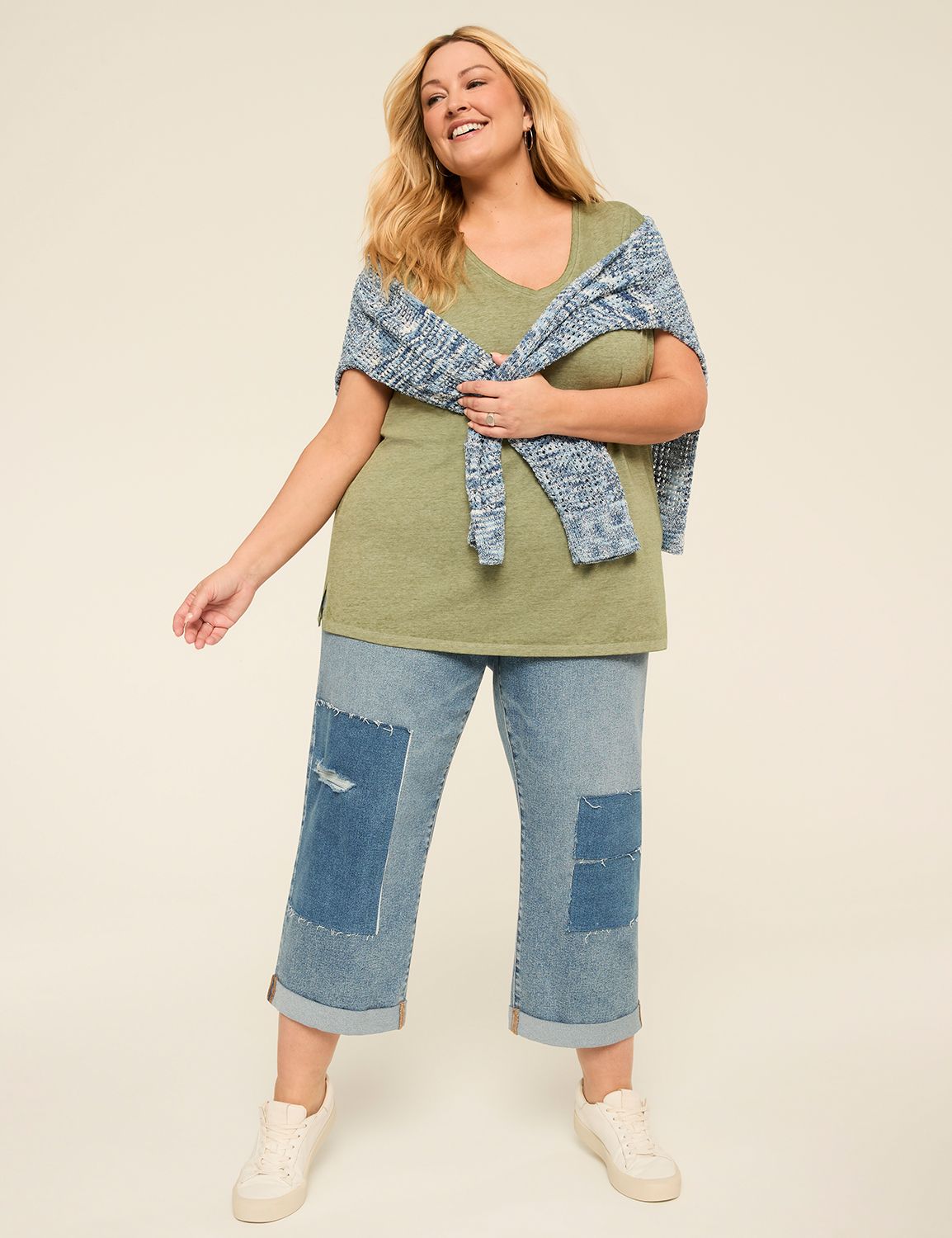 Casual Short Sleeve V-Neck Dolman T Product Image 3