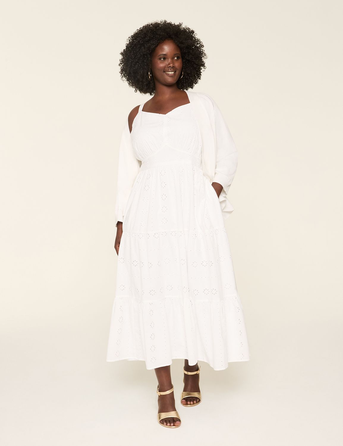 Eyelet Tiered-Skirt Maxi Dress