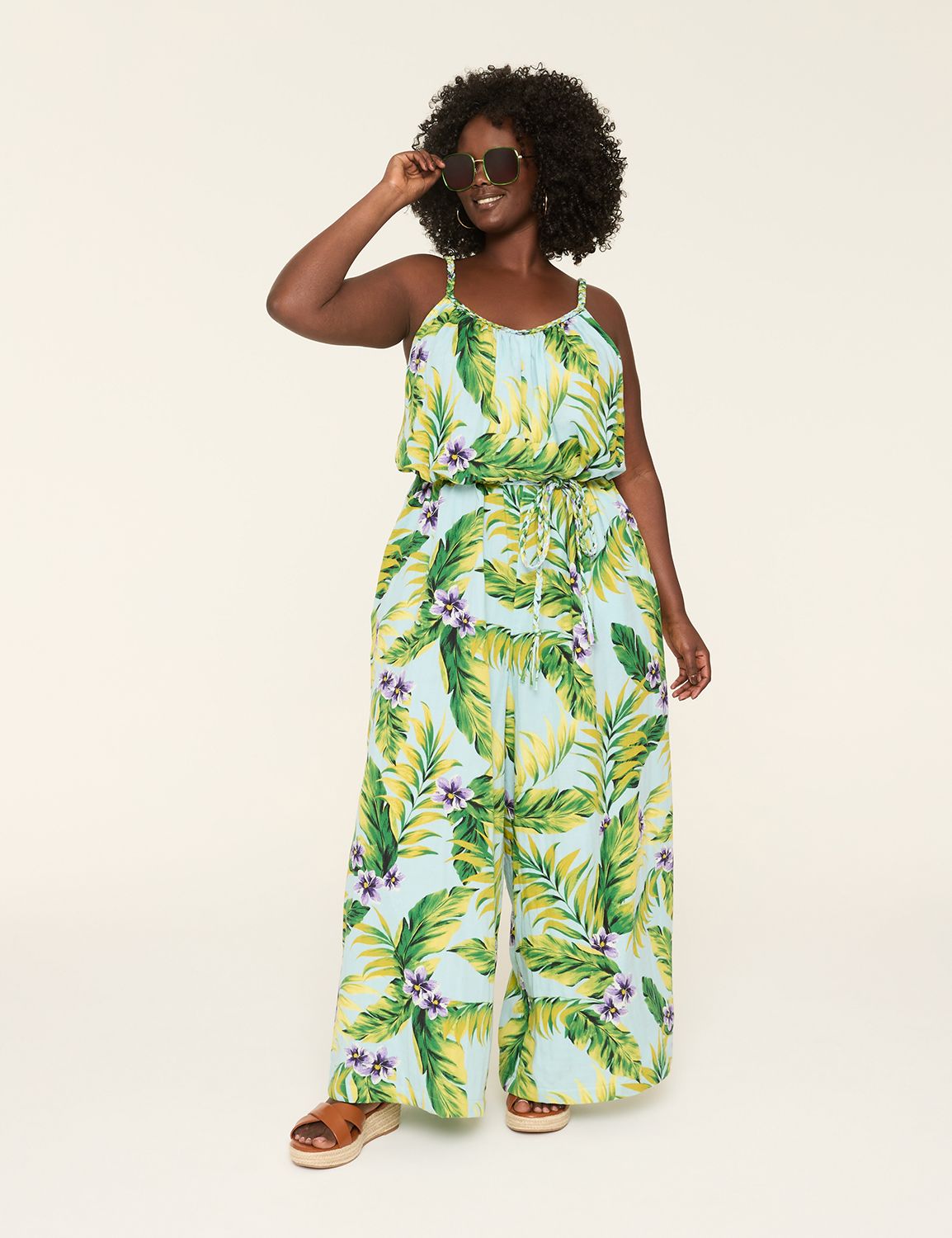 Gauze Braided-Strap Wide Leg Jumpsuit