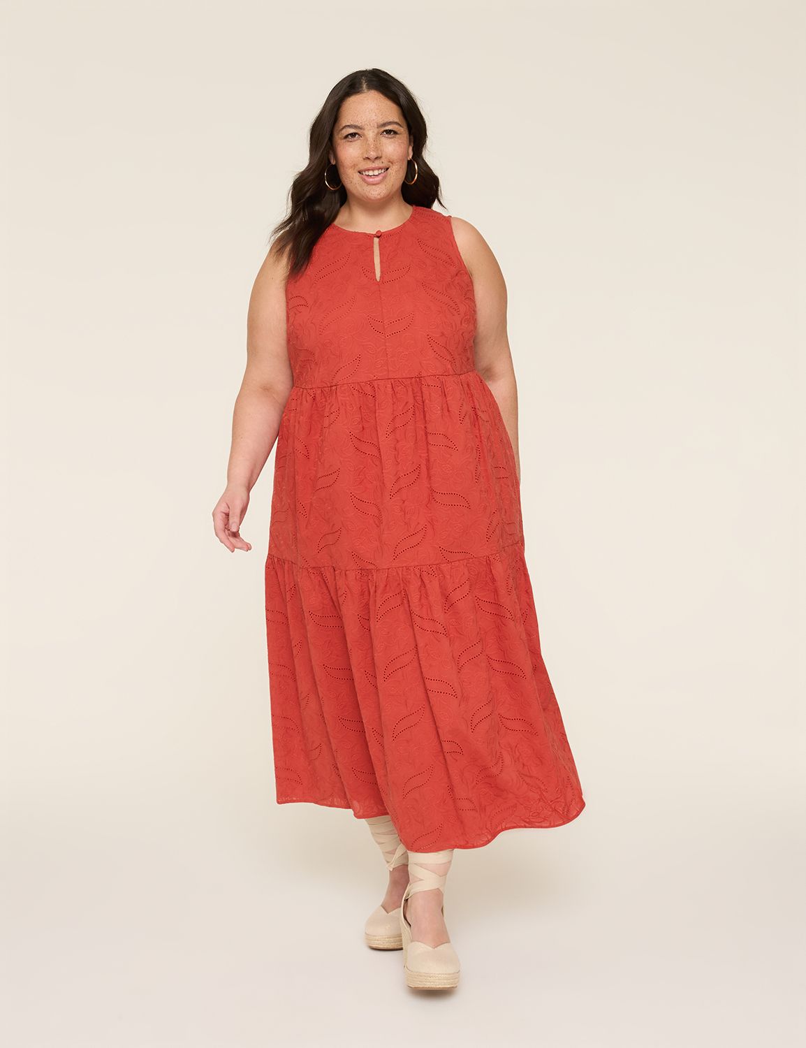 Embroidered Eyelet Tiered Maxi Dress | LaneBryant