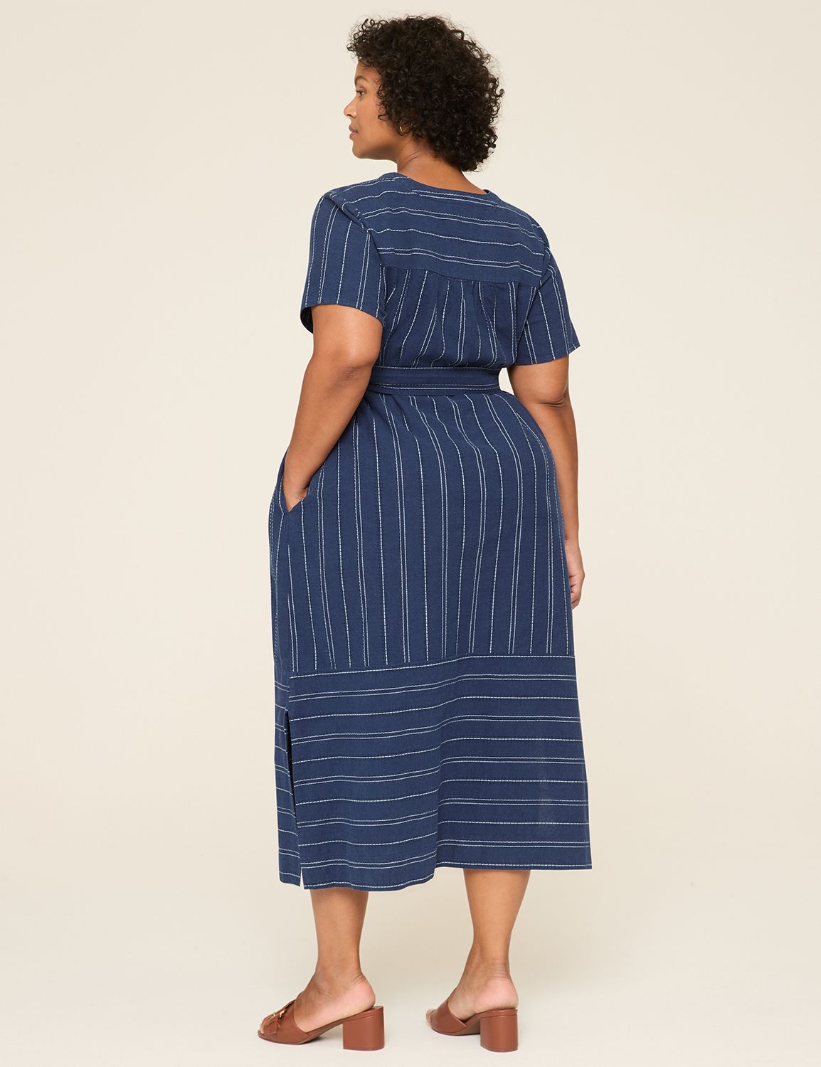 Embroidered Split-Neck Midi Dress