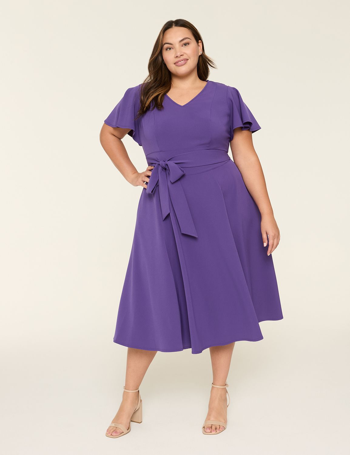 Lena V-Neck Level-Hem Midi Dress