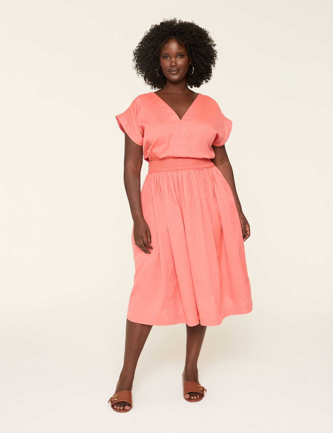 knee length dresses for ladies Rihoas Brown Gingham Smocked Midi Dress Puff Sleeve Ruffle Neck for Summer Picnic Casual main image 0
