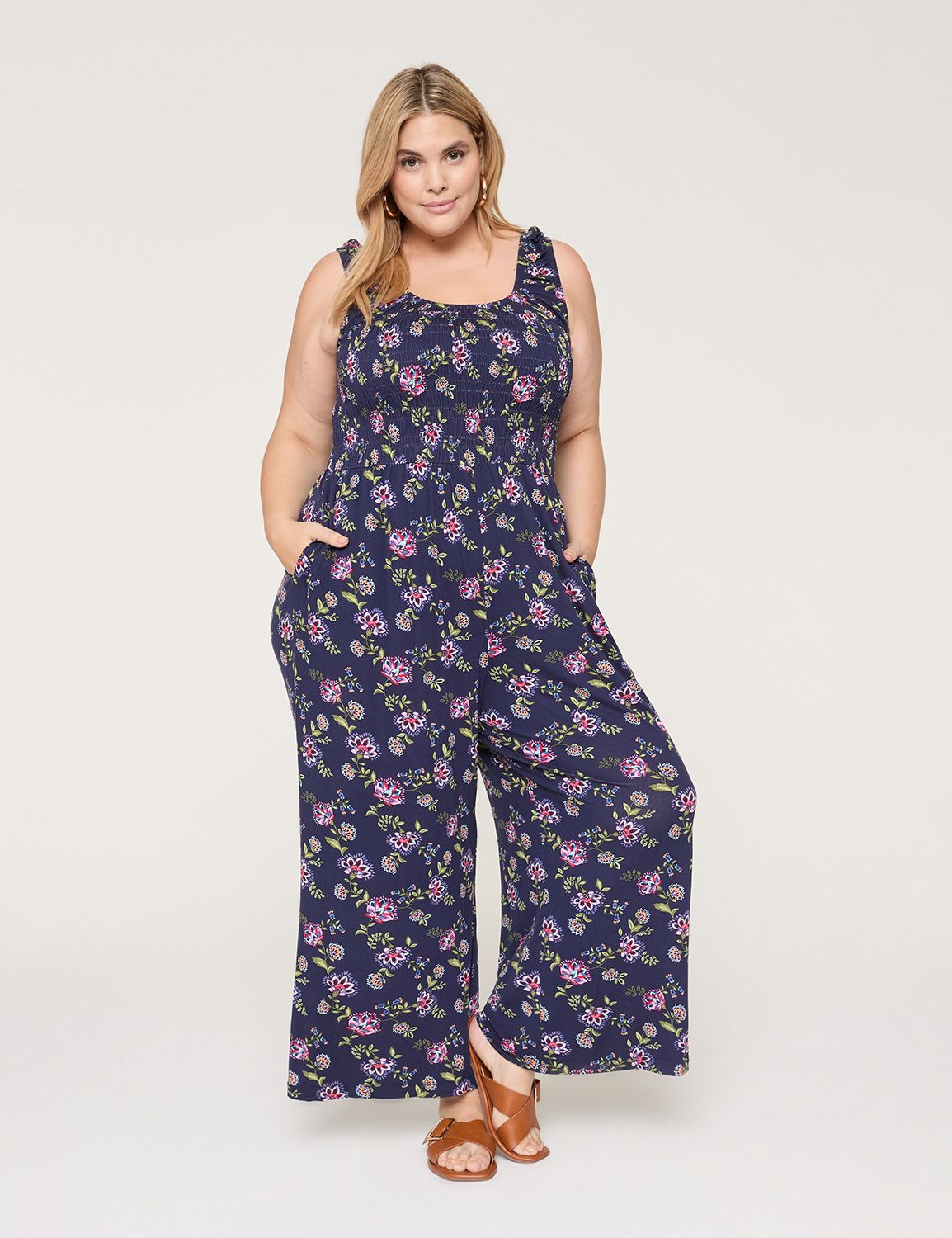 Smocked-Bodice Jumpsuit
