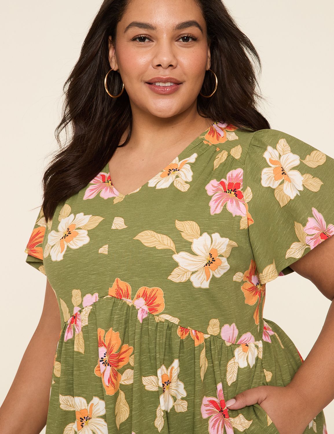 SS VNECK TIERED SWING DRESS 1145200 | LaneBryant
