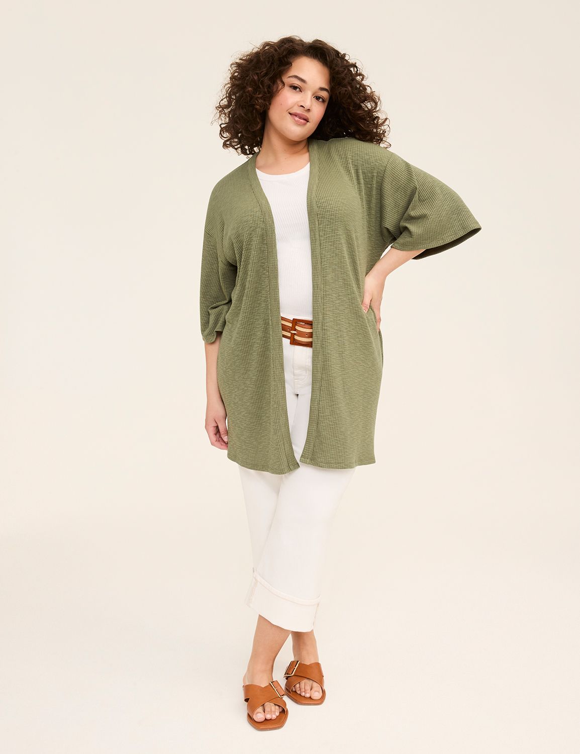 Casual Kimono Sleeve Open Front Ove Product Image 3