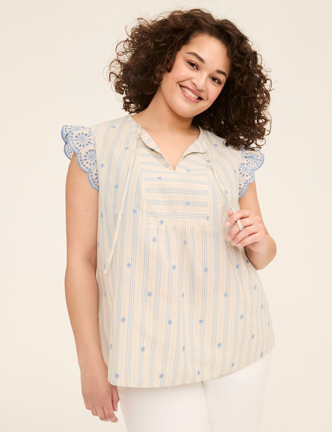 Swing Flutter Sleeve Split Neck Pop Product Image 1