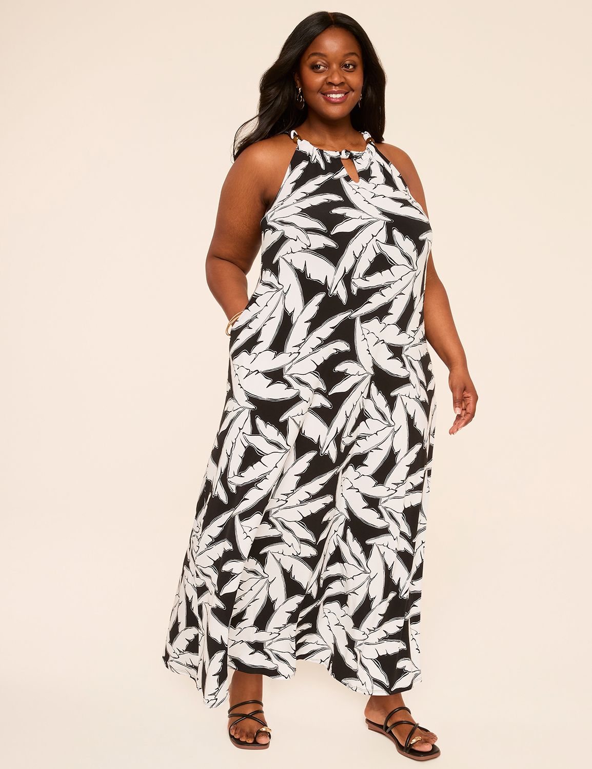 Beaded & Knot Halter-Neck Jersey Maxi Dress