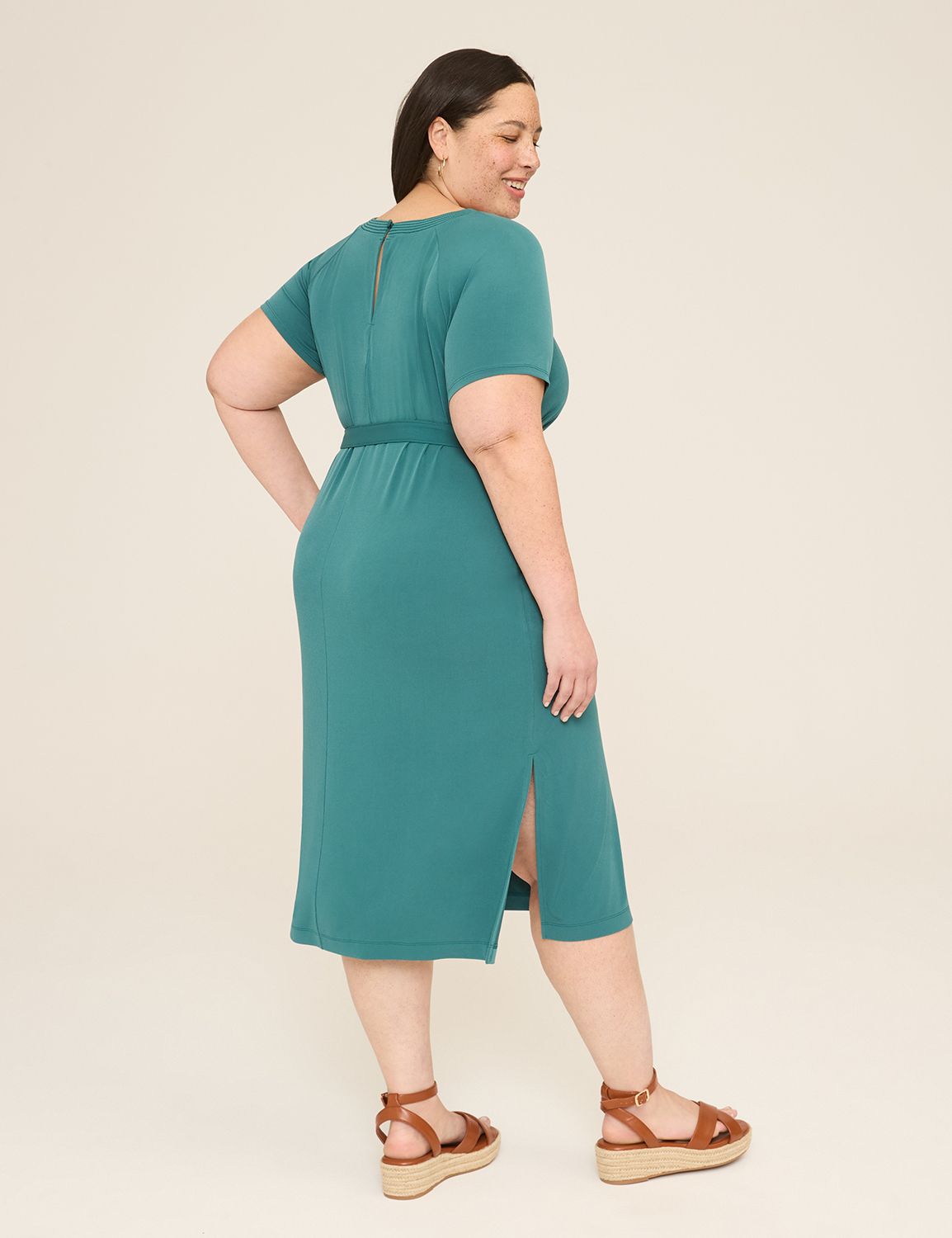 Stitch-Detail Tie-Waist Jersey Midi Dress