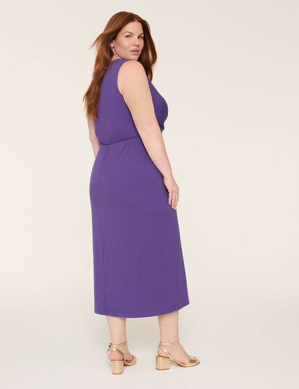 SL VNECK TWIST FRONT DRAPE MIDI | LaneBryant