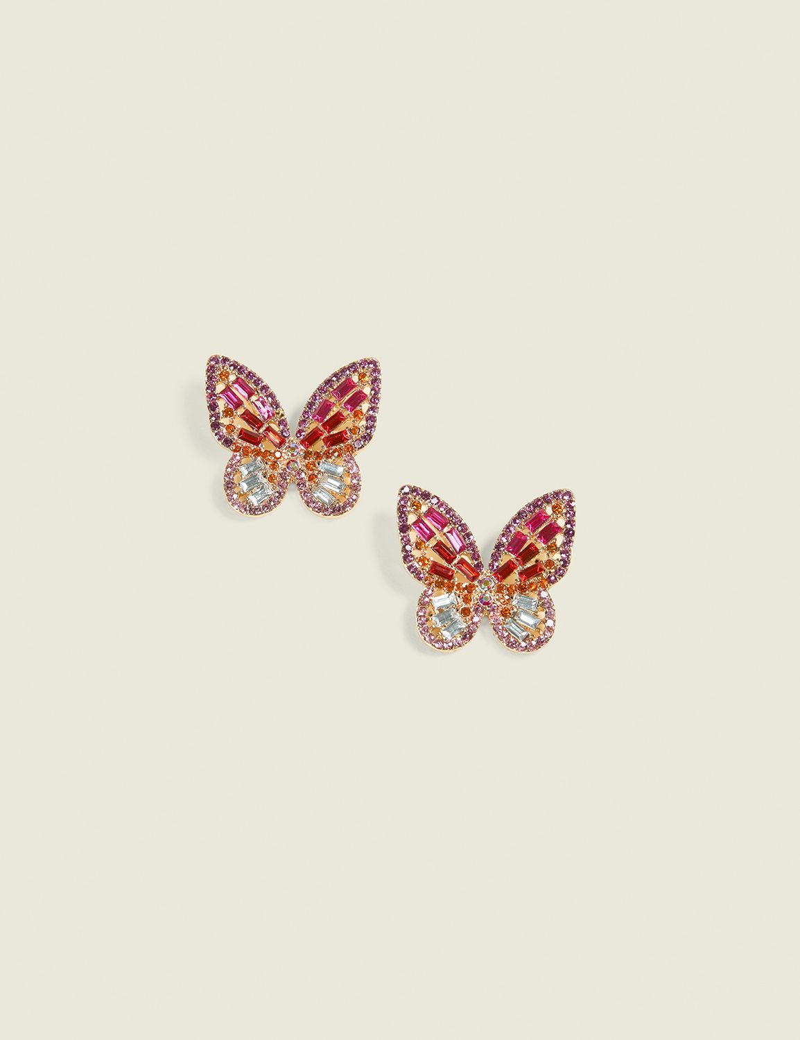 Curly Butterfly, Clear Pavé CZ Baby/Children's Earrings, Screw Back - 14K Rose Gold