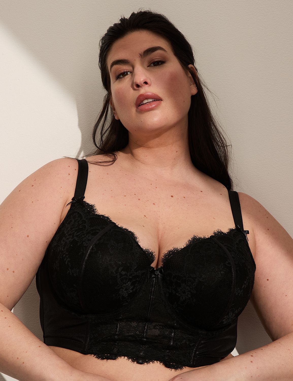 Faux-Leather Lightly Lined Longline Balconette Bra