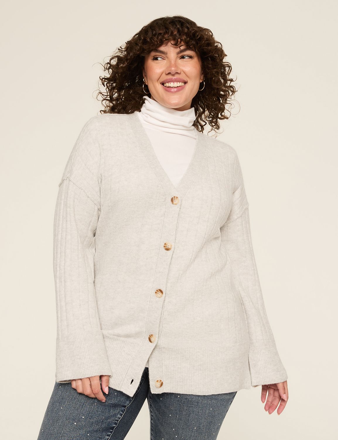 Ribbed Button-Front Cardigan