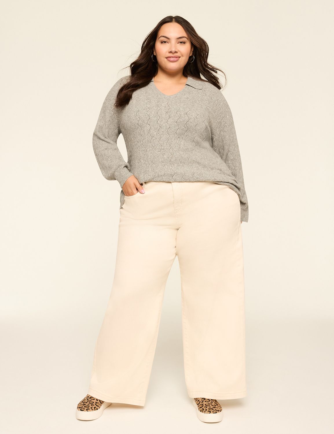 Classic Collar V-neck Pullover Swea Product Image 3