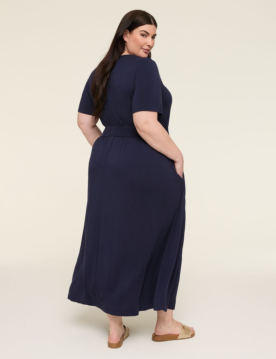 Crew-Neck Banded-Waist Maxi Dress