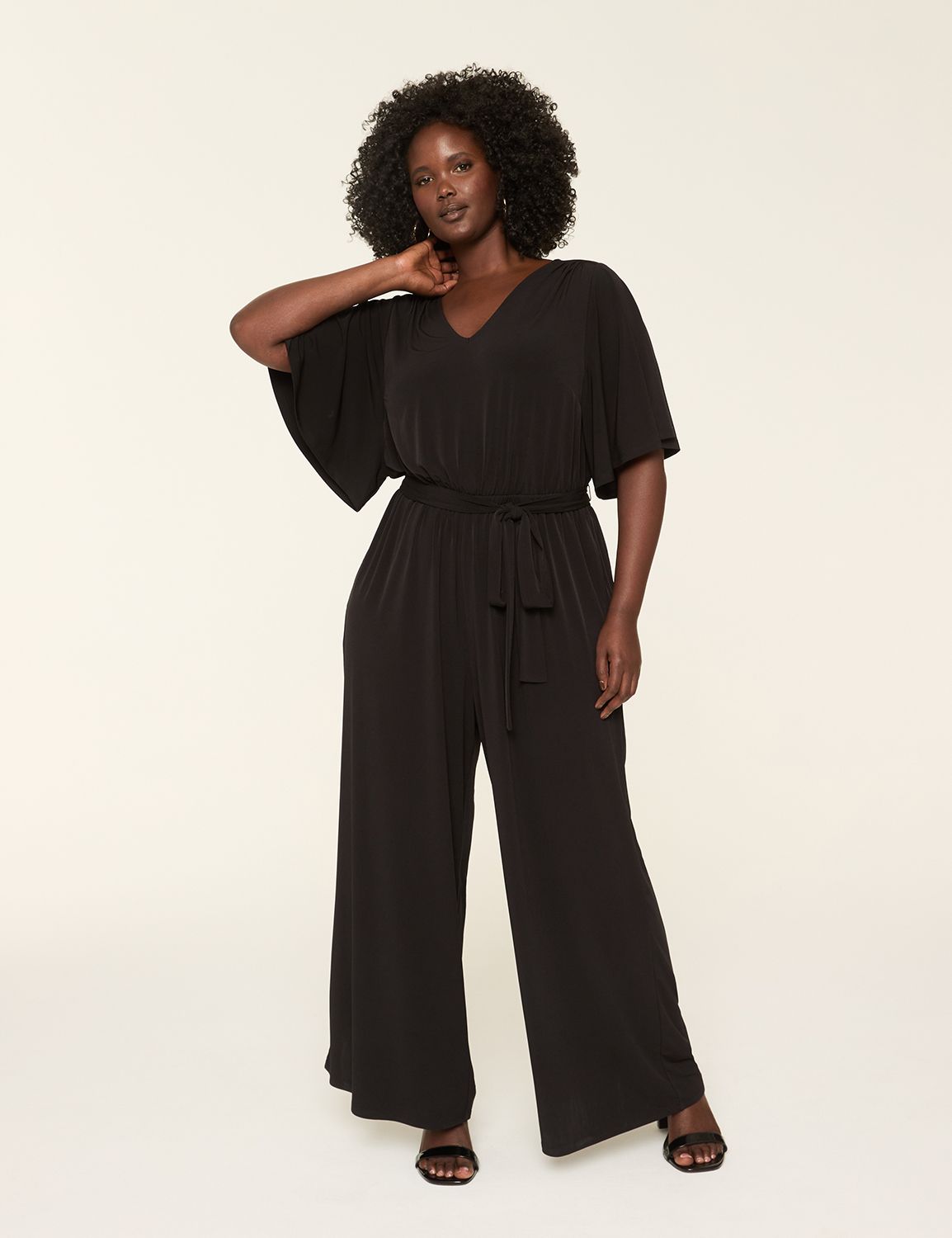 V-Neck Tie-Waist Jersey Jumpsuit | LaneBryant
