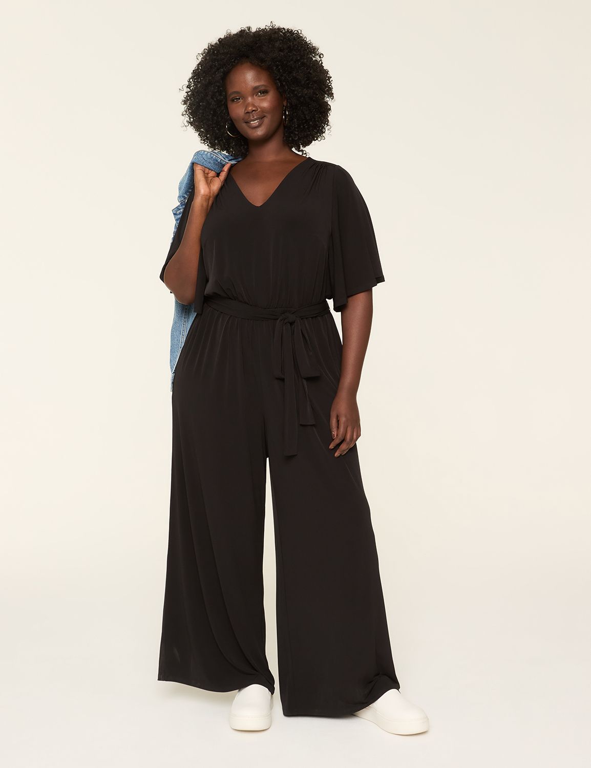 V-Neck Tie-Waist Jersey Jumpsuit | LaneBryant