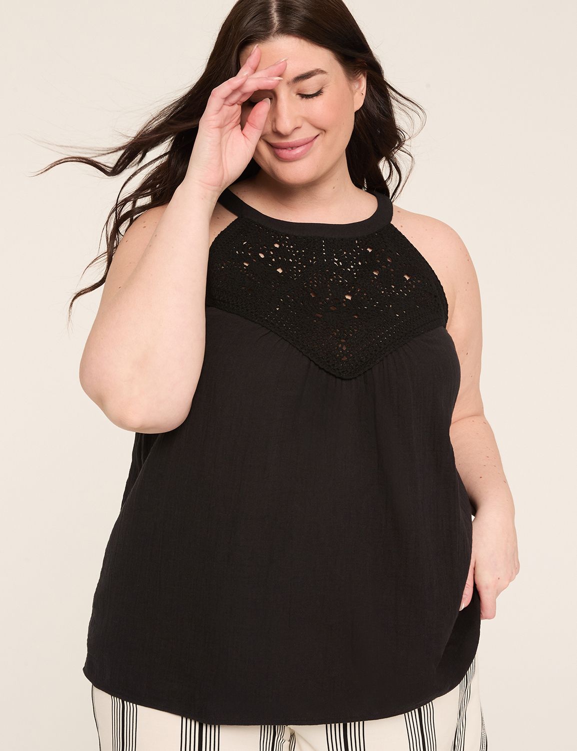 Classic Sleeveless Crochet Halter T LaneBryant