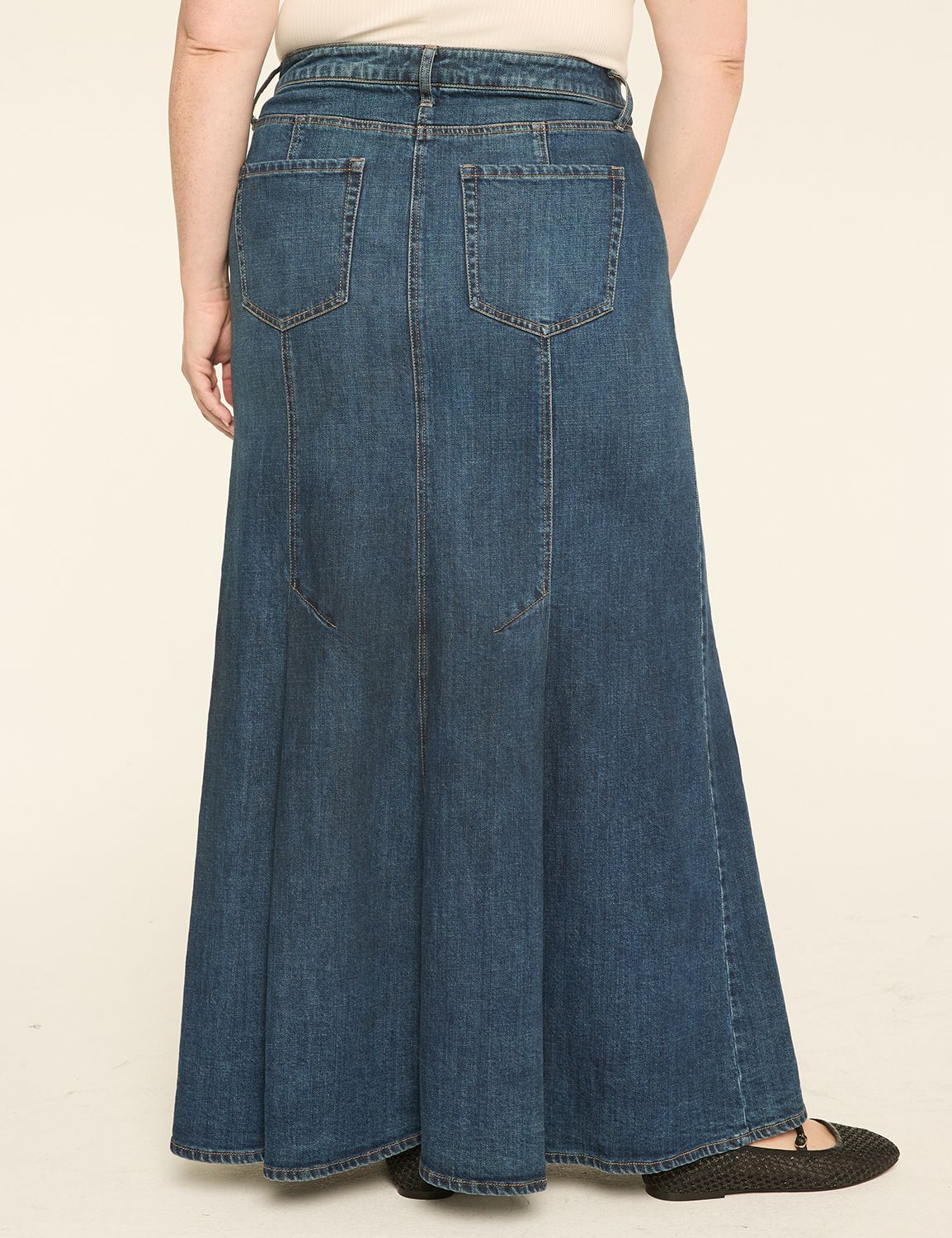 AMERI　RIB MIX DENIM SKIRT　26inch Women's Remi Denim Maxi Skirt – Wash Lab – washlabshop