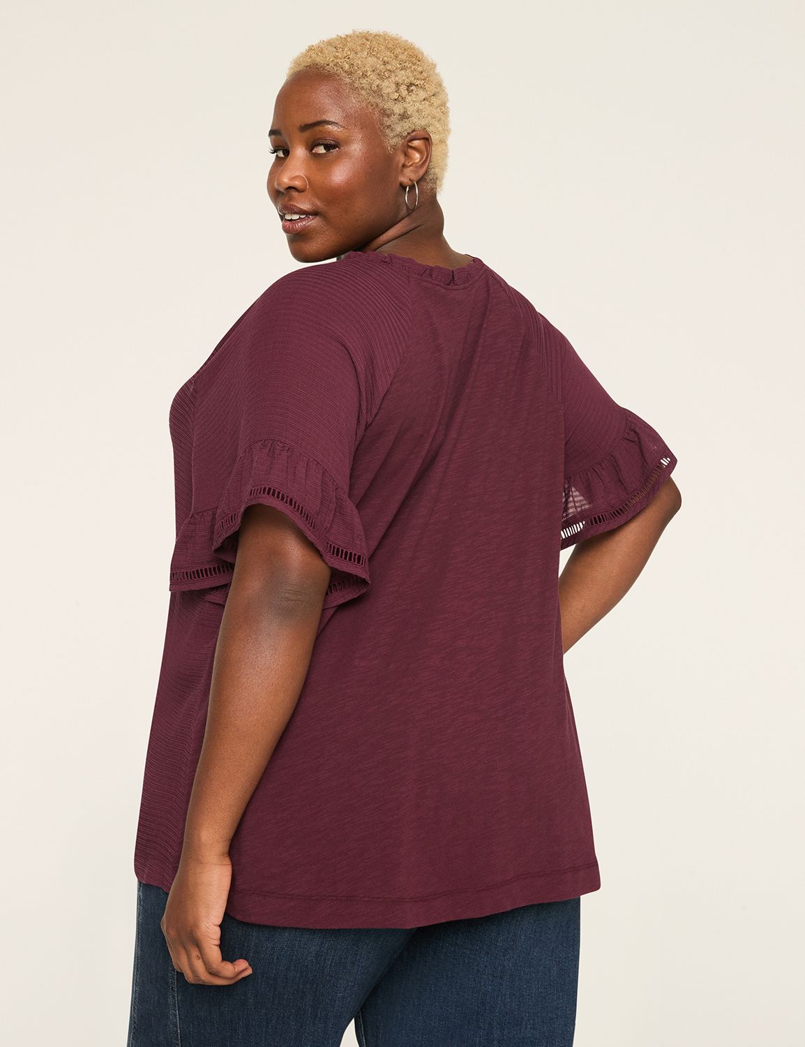 Short Raglan Sleeve Ruffle Zen Tie | LaneBryant