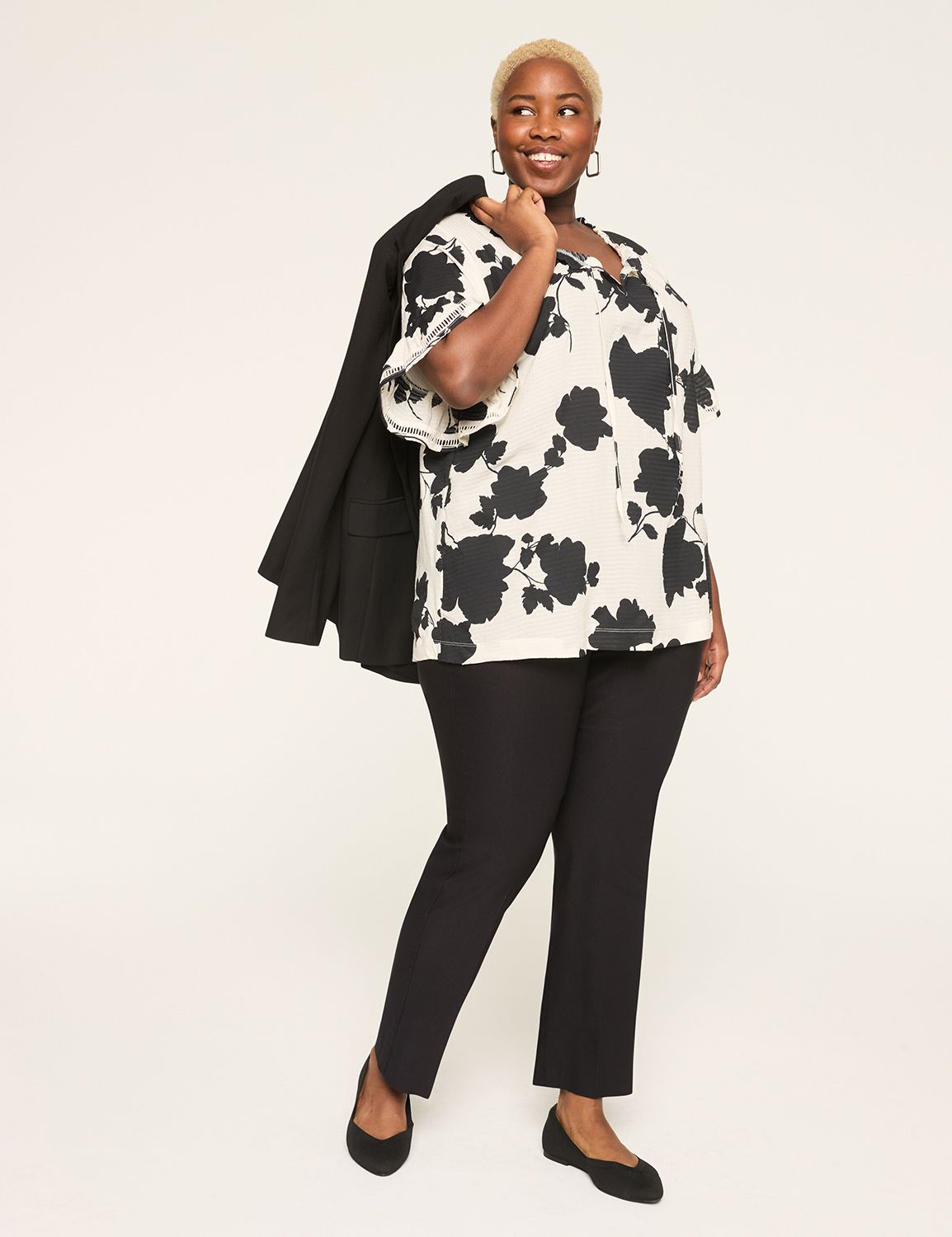 Short Raglan Sleeve Ruffle Zen Tie Product Image 3