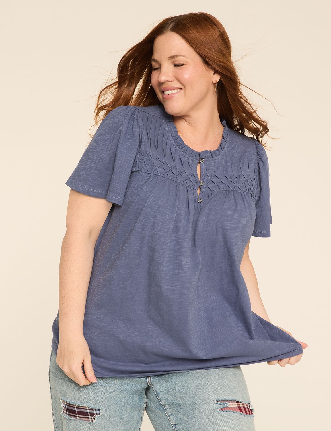 Short Sleeve Button-down Pintuck an Product Image 1