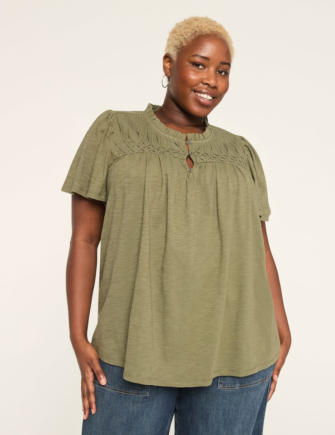 Short Sleeve Button-down Pintuck an Product Image 1