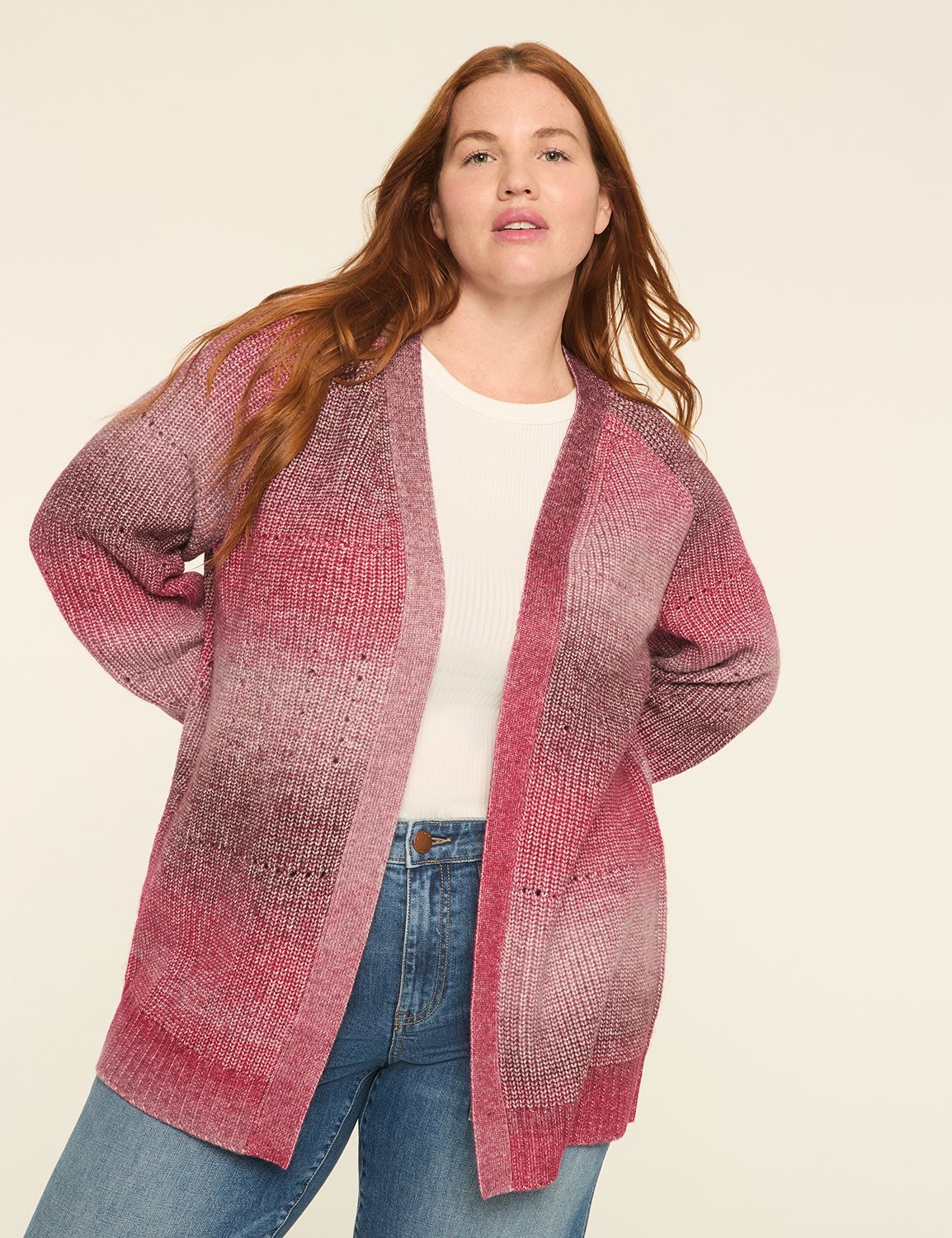 Classic Long Sleeve Ombre Open Fron LaneBryant