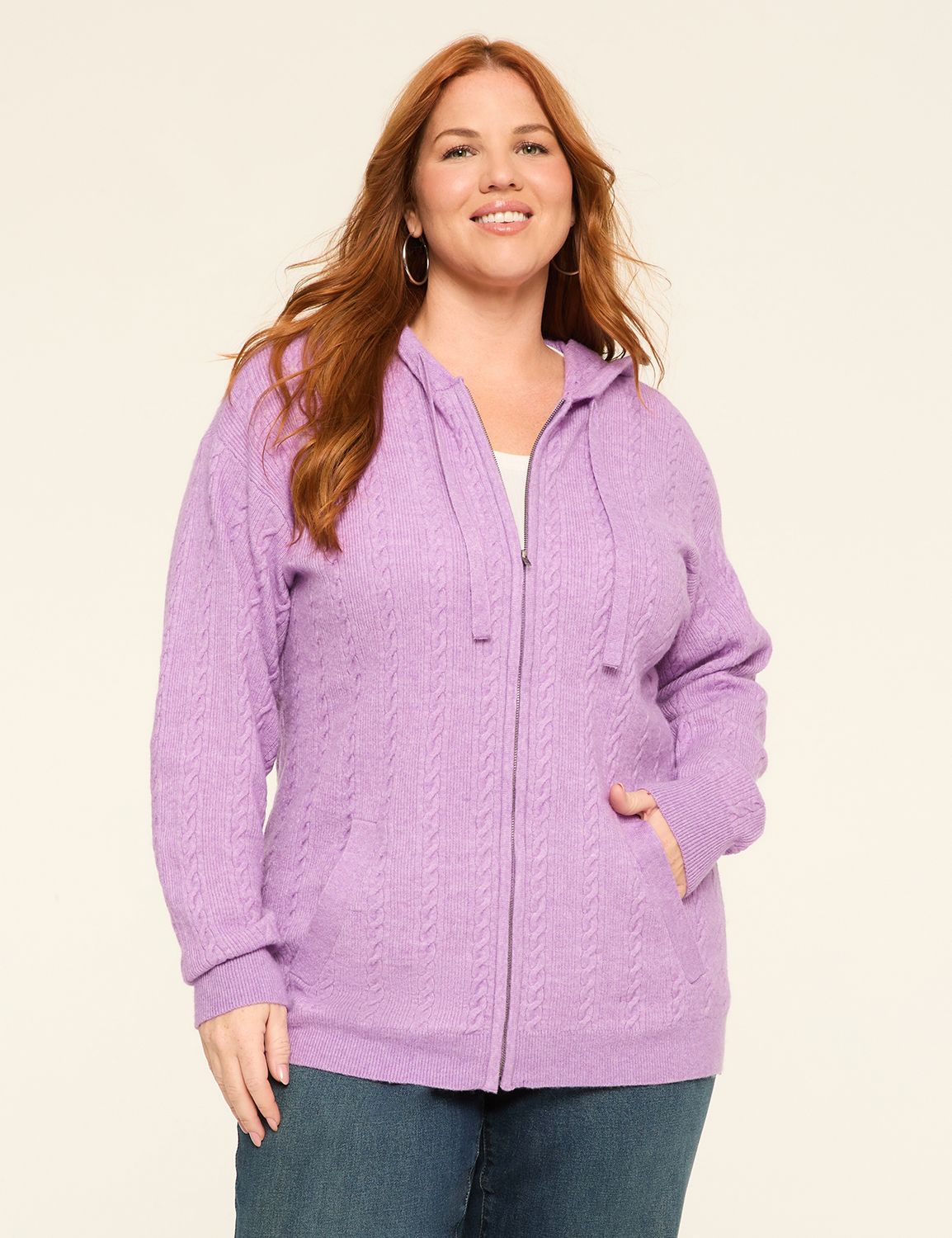 Classic Long Sleeve Cable Zip Cardi Product Image 1