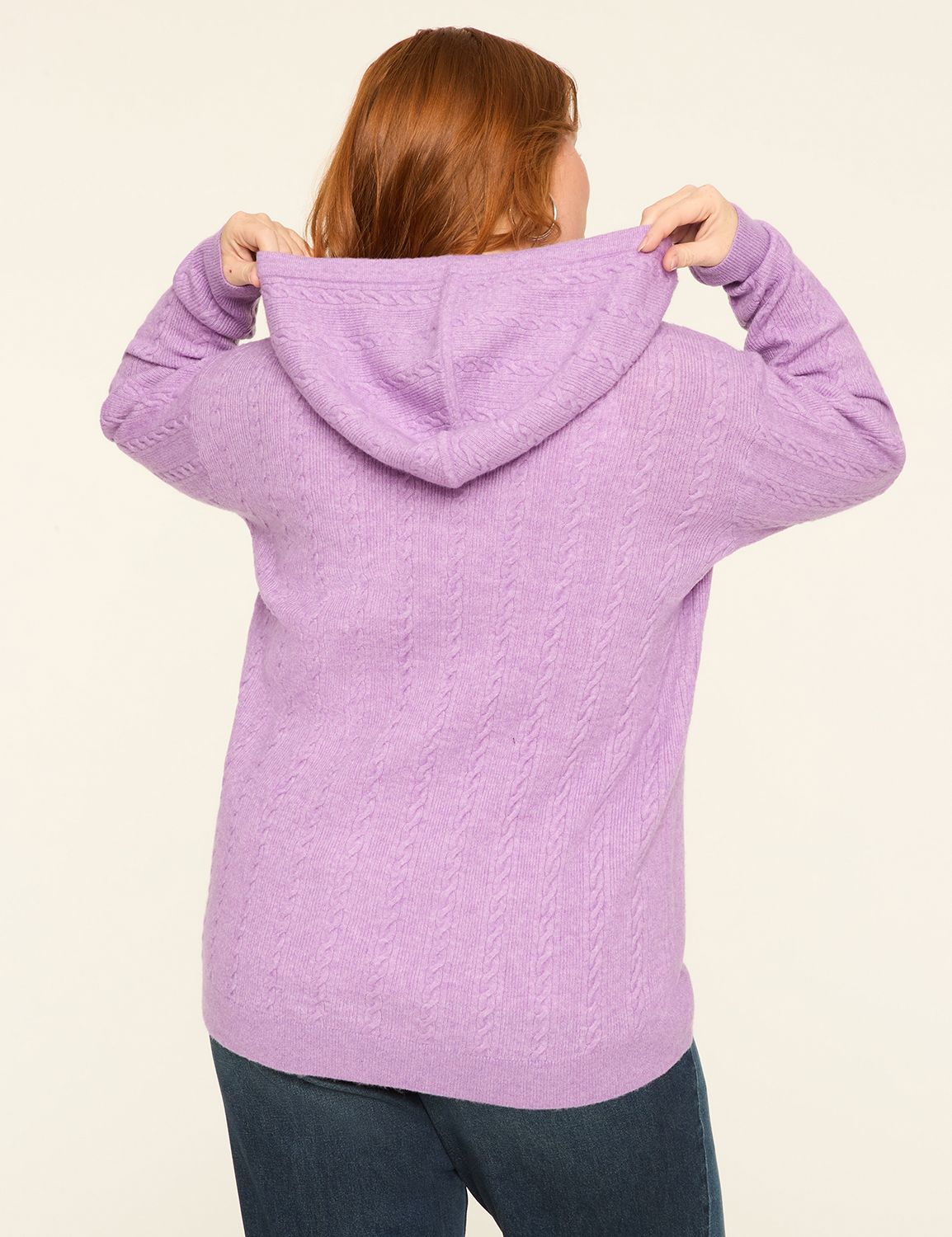 Cable Knit Zip-Front Hoodie Cardigan | LaneBryant
