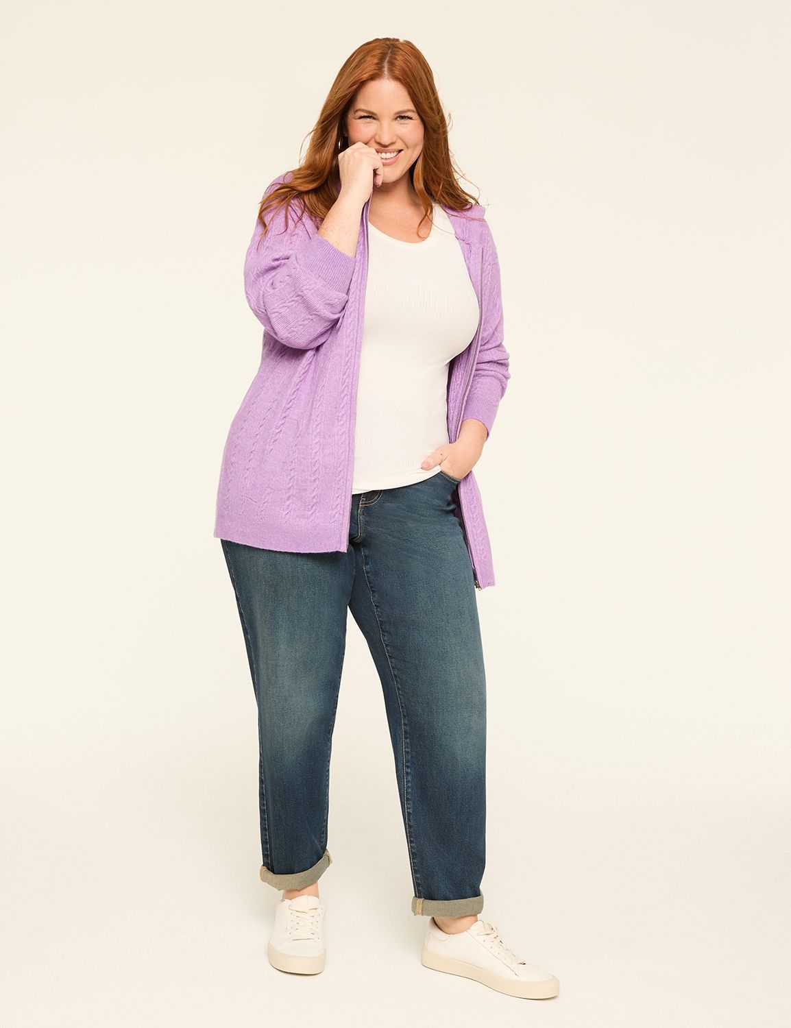Classic Long Sleeve Cable Zip Cardi Product Image 3