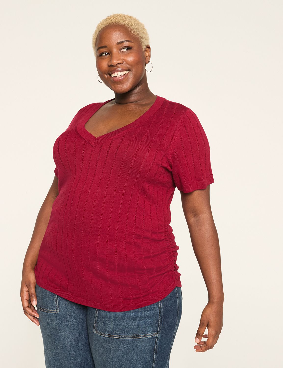 Short Sleeve V-Neck Pullover Sweater main image 0