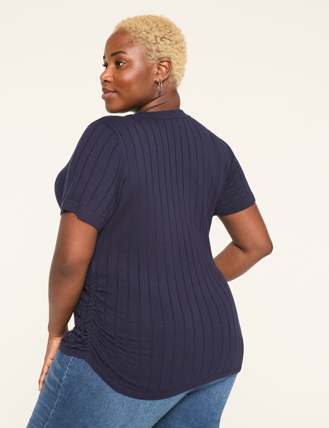 Fitted Short Sleeve V-neck Pullover | LaneBryant