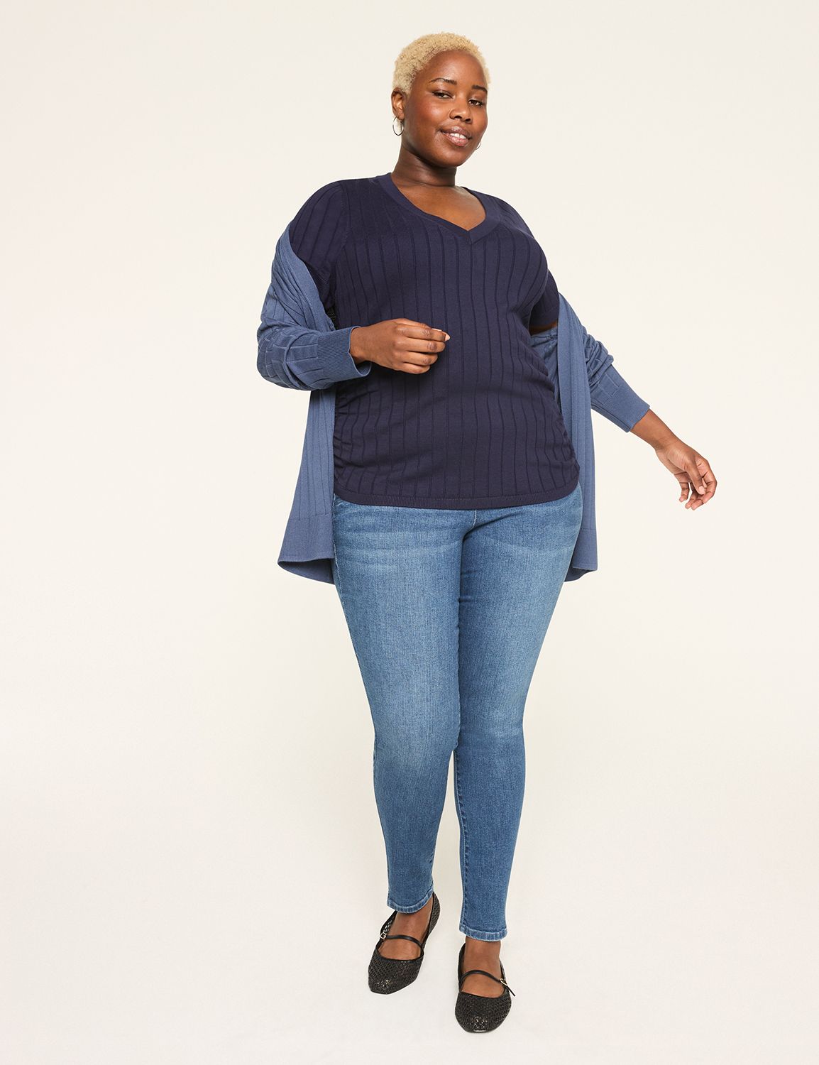 Fitted Short Sleeve V-neck Pullover | LaneBryant