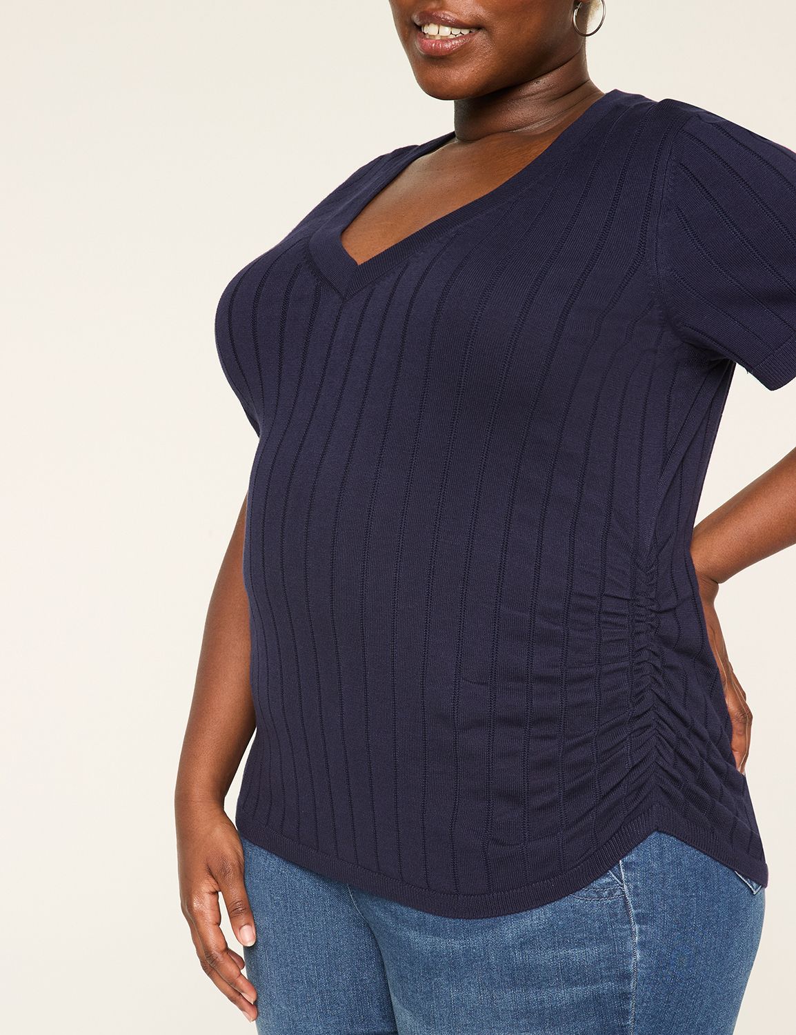 Fitted Short Sleeve V-neck Pullover | LaneBryant