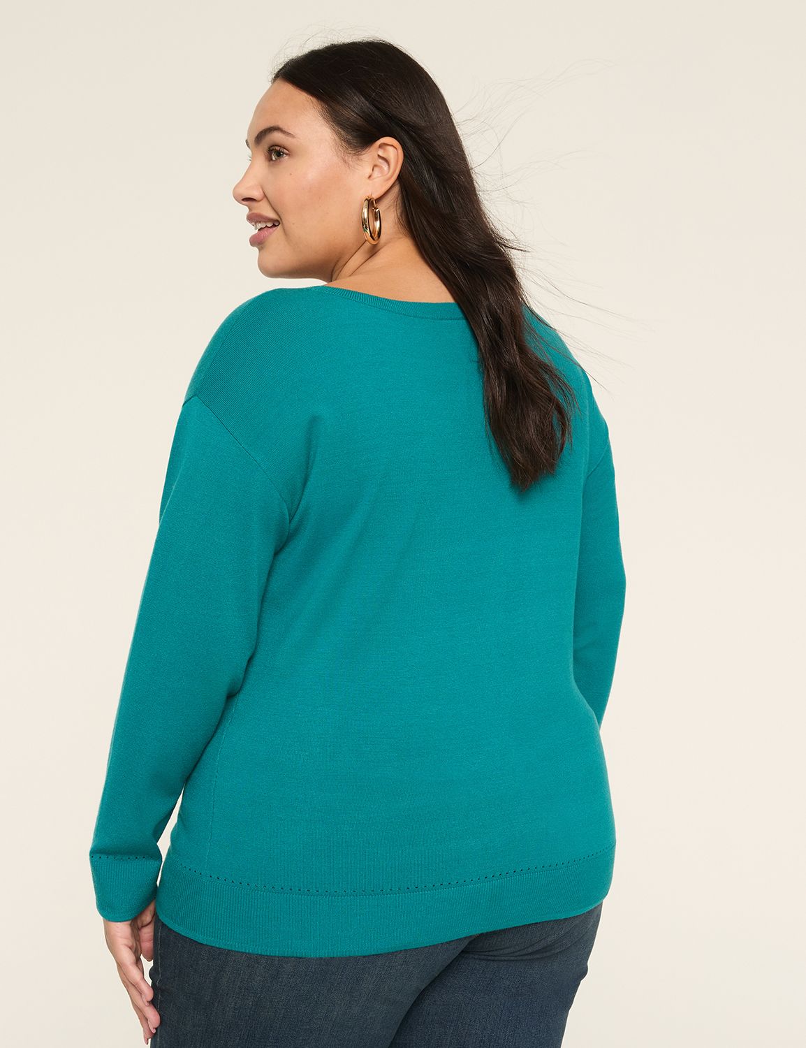 Pull col en V, manches longues, maille fine et douce, baie | Ulla Popken