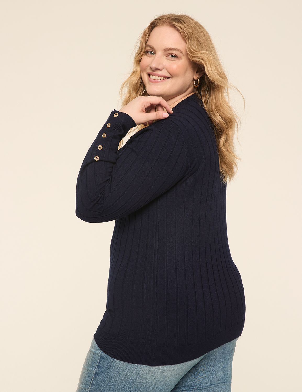 Classic Long Button Sleeve Ribbed P | LaneBryant